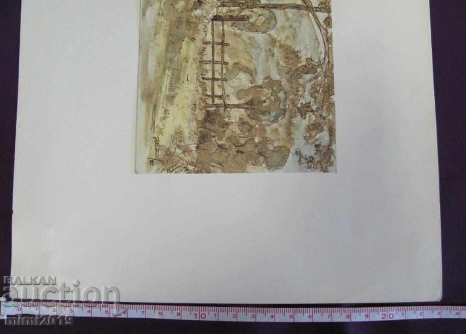 90s Painting Watercolor dry needle N. Kostov signed - 7 90s Painting Watercolor dry needle N. Kostov signed - 7