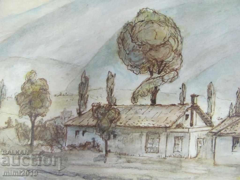 Delivery of 80s Painting Watercolor dry needle N. Kostov signed Delivery of 80s Painting Watercolor dry needle N. Kostov signed