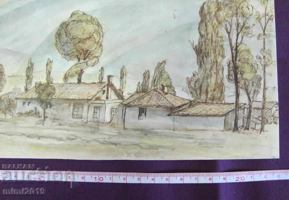 80s Painting Watercolor dry needle N. Kostov signed - 6 80s Painting Watercolor dry needle N. Kostov signed - 6