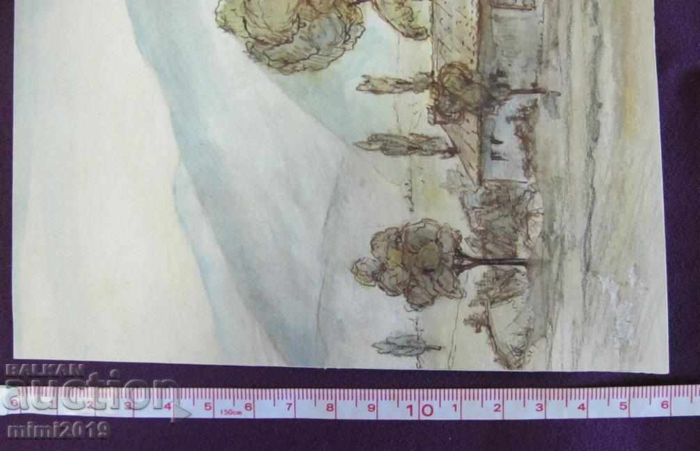 80s Painting Watercolor dry needle N. Kostov signed - 7 80s Painting Watercolor dry needle N. Kostov signed - 7