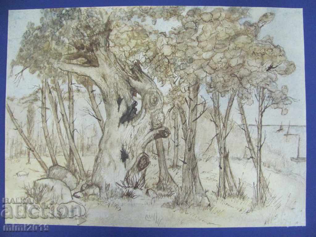 80s Painting Watercolor dry needle N. Kostov signed with price 70.00 BGN | € 35.79 80s Painting Watercolor dry needle N. Kostov signed with price 70.00 BGN | € 35.79