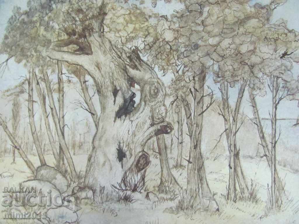 Auction 80s Painting Watercolor dry needle N. Kostov signed Auction 80s Painting Watercolor dry needle N. Kostov signed