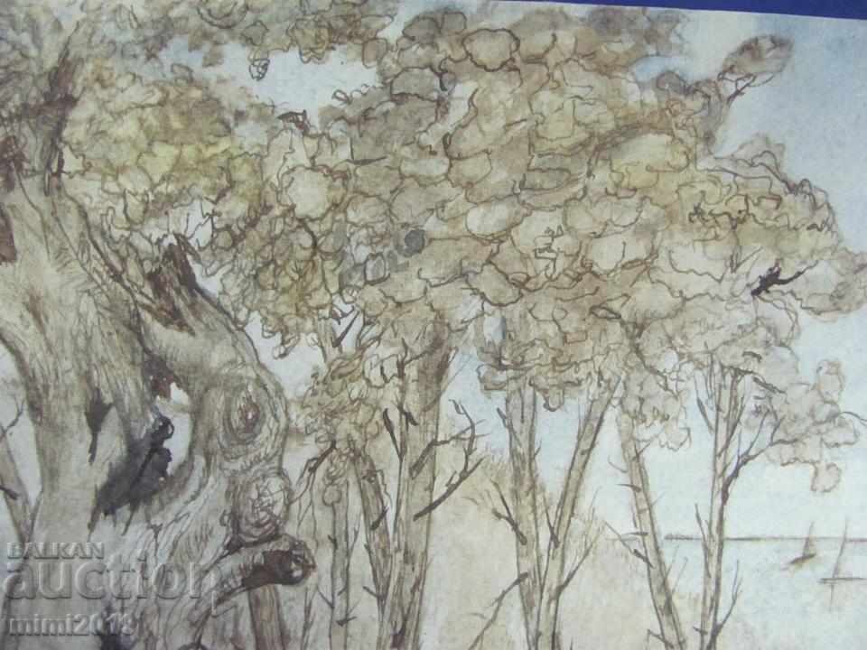 Delivery of 80s Painting Watercolor dry needle N. Kostov signed Delivery of 80s Painting Watercolor dry needle N. Kostov signed