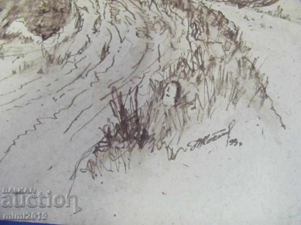 80s Painting Watercolor dry needle N. Kostov signed with price 150.00 BGN | € 76.69 80s Painting Watercolor dry needle N. Kostov signed with price 150.00 BGN | € 76.69