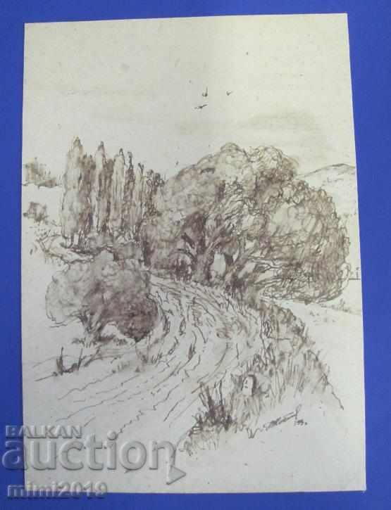 Delivery of 80s Painting Watercolor dry needle N. Kostov signed Delivery of 80s Painting Watercolor dry needle N. Kostov signed