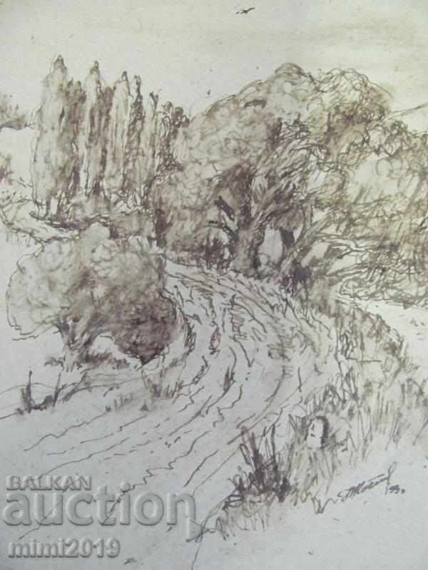 80s Painting Watercolor dry needle N. Kostov signed - 5 80s Painting Watercolor dry needle N. Kostov signed - 5