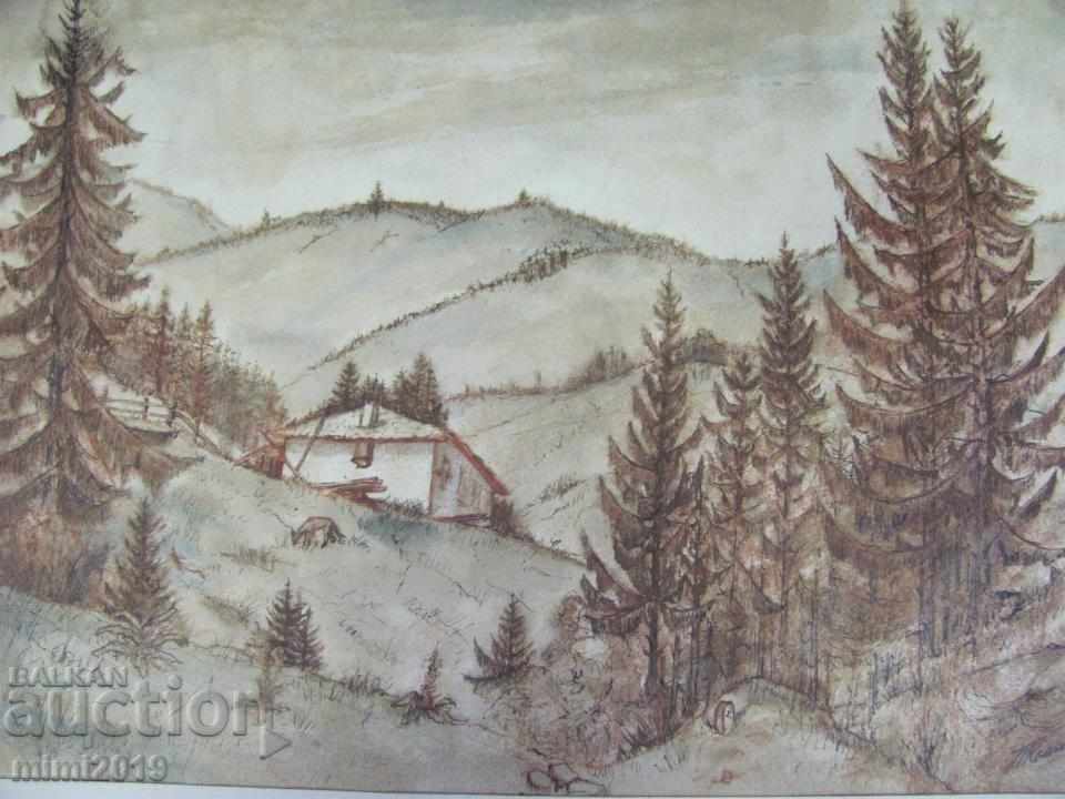 Auction 80s Painting Watercolor Drypoint N. Kostov Signed Auction 80s Painting Watercolor Drypoint N. Kostov Signed