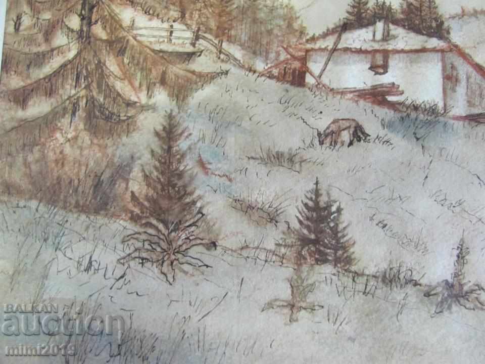 80s Painting Watercolor Drypoint N. Kostov Signed - 5 80s Painting Watercolor Drypoint N. Kostov Signed - 5