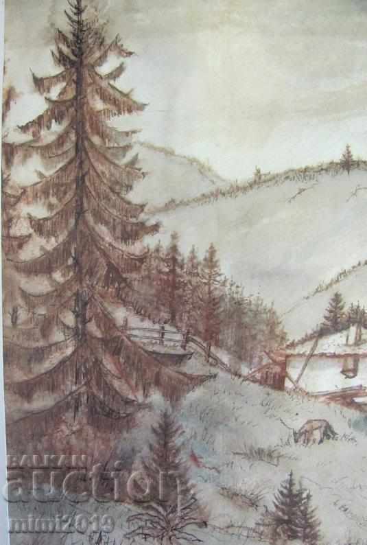 80s Painting Watercolor Drypoint N. Kostov Signed - 7 80s Painting Watercolor Drypoint N. Kostov Signed - 7