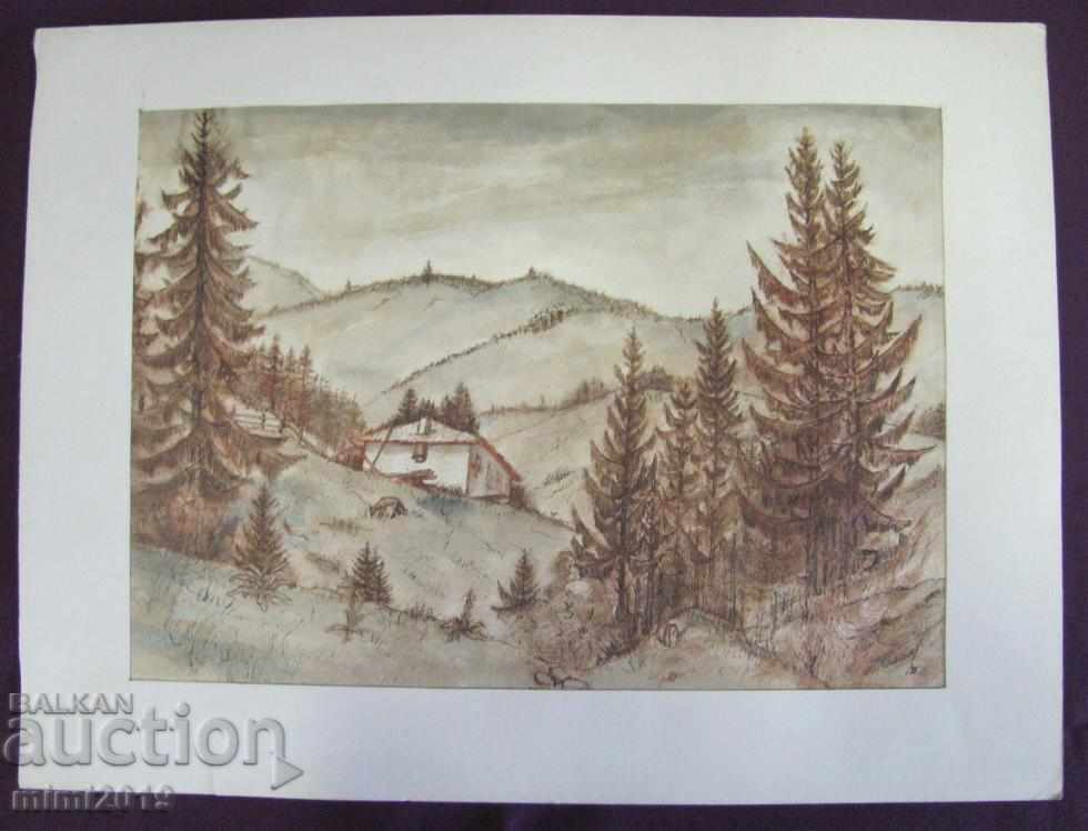 80s Painting Watercolor Drypoint N. Kostov Signed 80s Painting Watercolor Drypoint N. Kostov Signed