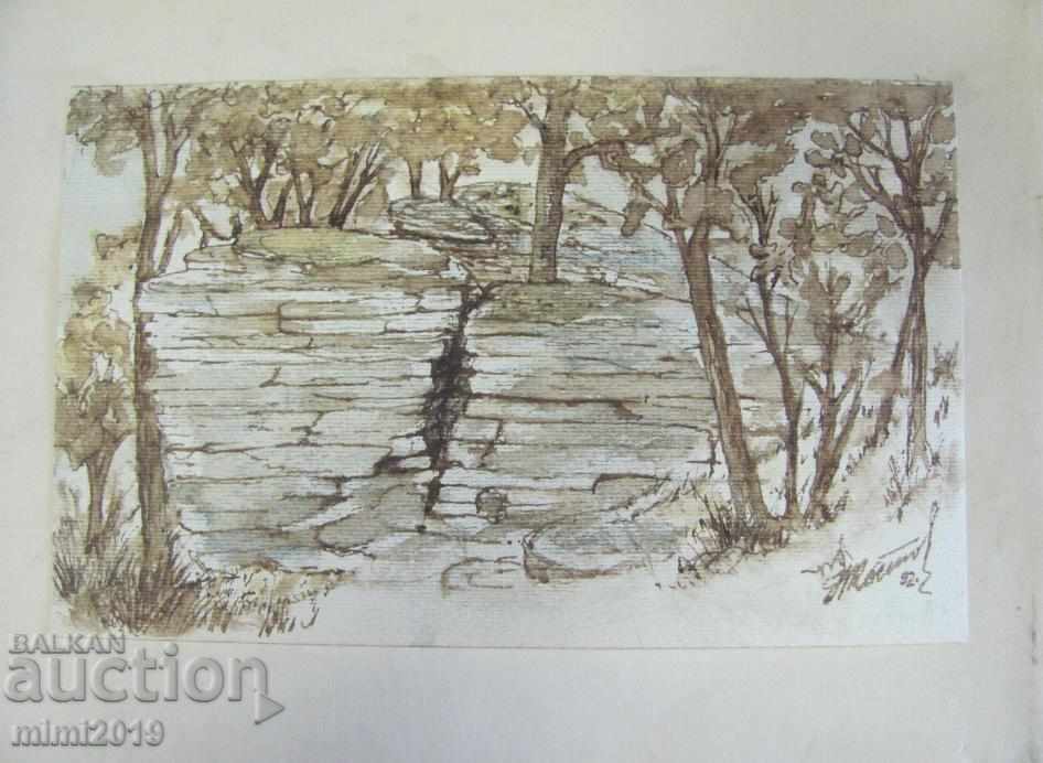 90s Painting Watercolor dry needle N. Kostov signed with price 150.00 BGN | € 76.69 90s Painting Watercolor dry needle N. Kostov signed with price 150.00 BGN | € 76.69