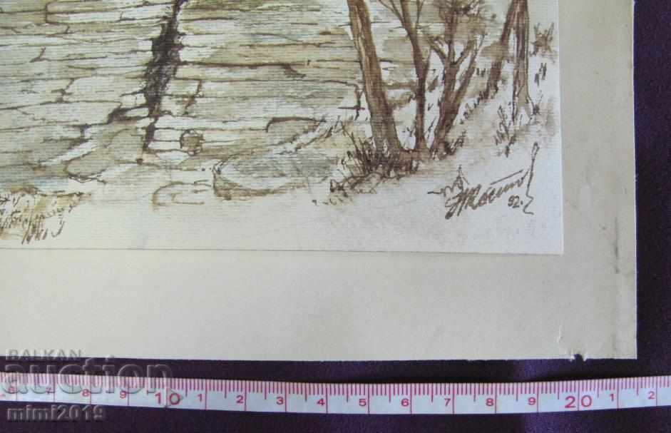 90s Painting Watercolor dry needle N. Kostov signed - 6 90s Painting Watercolor dry needle N. Kostov signed - 6