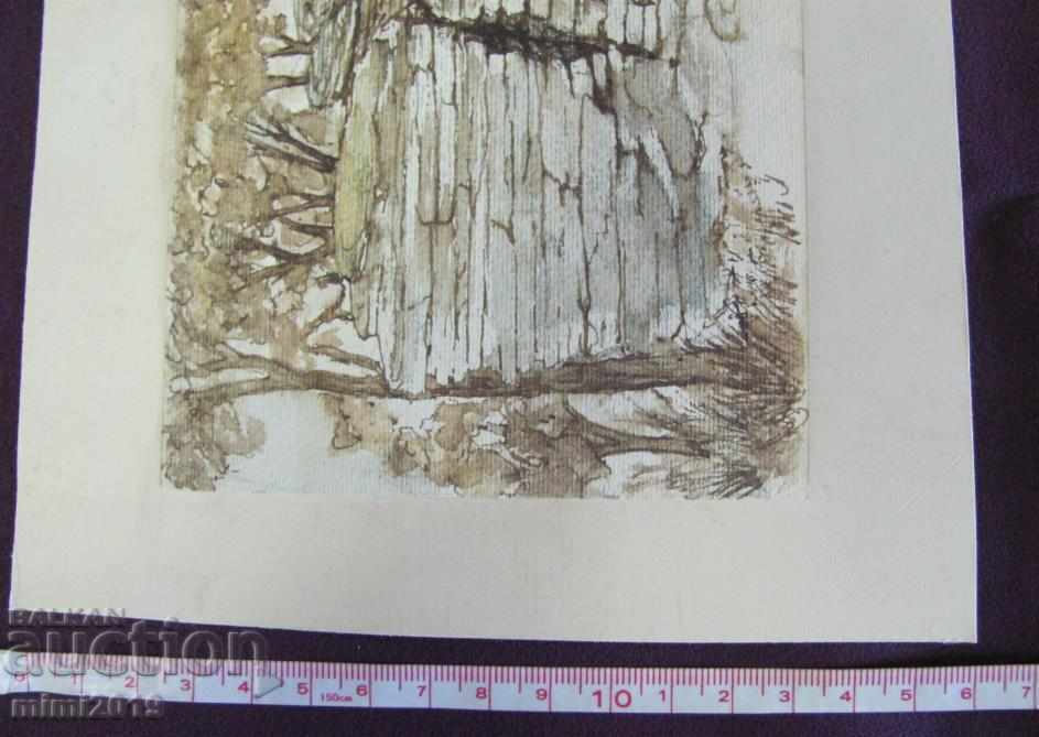 90s Painting Watercolor dry needle N. Kostov signed - 7 90s Painting Watercolor dry needle N. Kostov signed - 7