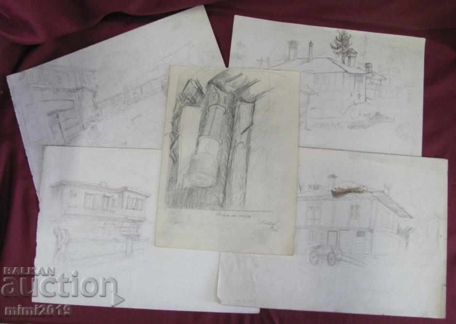 60s Paintings N. Kostov pencil, sketches-5 pcs - 7 60s Paintings N. Kostov pencil, sketches-5 pcs - 7