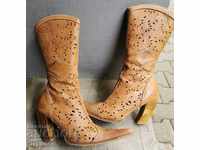 Leather Heel Summer Boots Genuine Leather 37.5