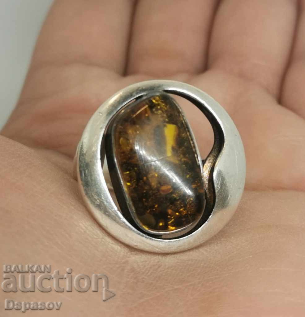 Δαχτυλίδι από ασήμι 925 με φυσικό κεχριμπάρι