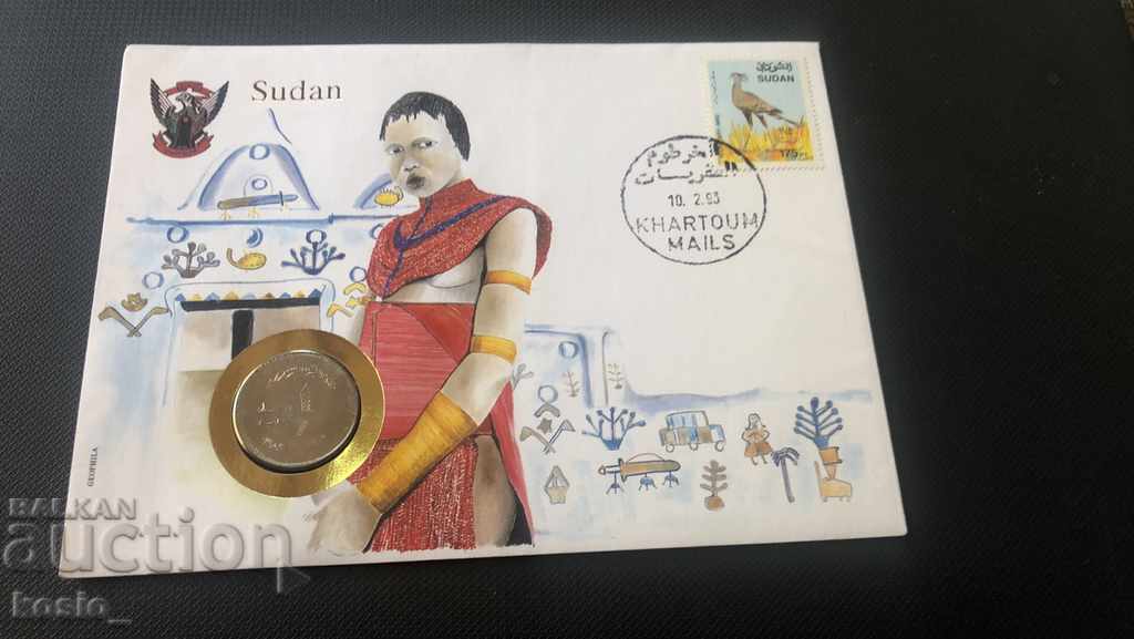 Sudan coin, envelope and stamp