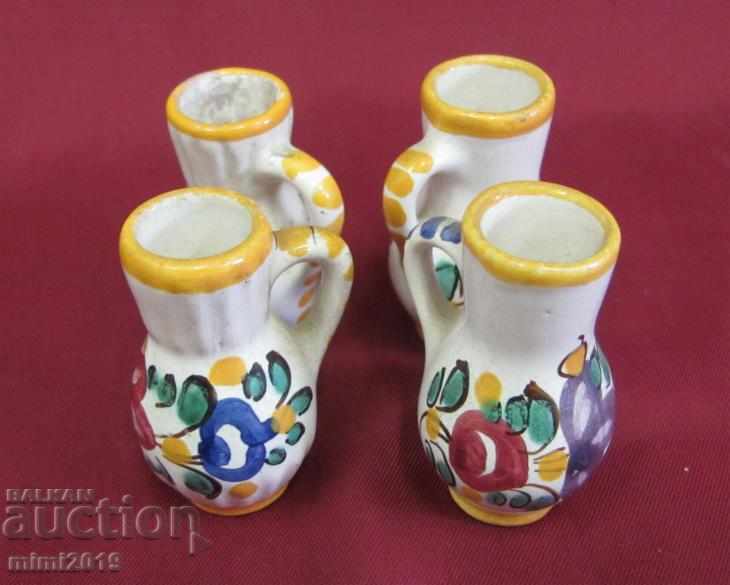 Auction Very Old 4 pcs. Mini Jugs Majolica marked Auction Very Old 4 pcs. Mini Jugs Majolica marked