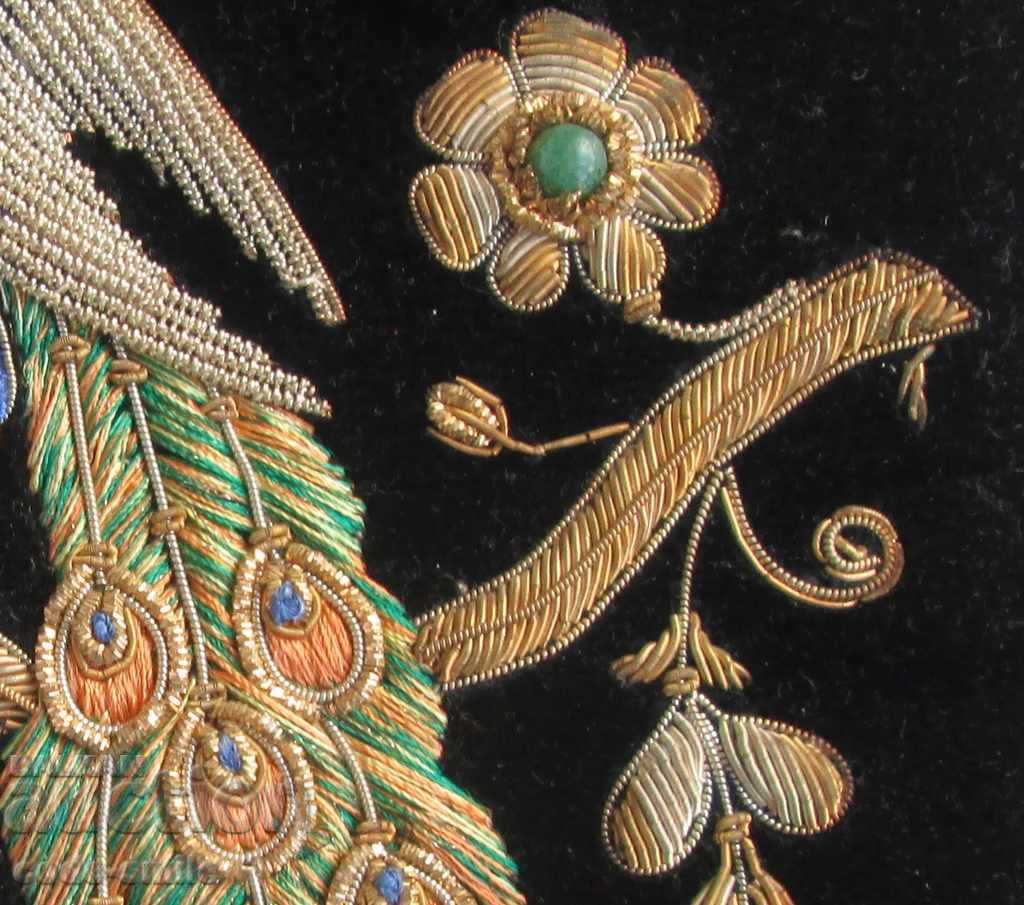 Old painting panel hand embroidery silver and gold tinsel - 5 Old painting panel hand embroidery silver and gold tinsel - 5