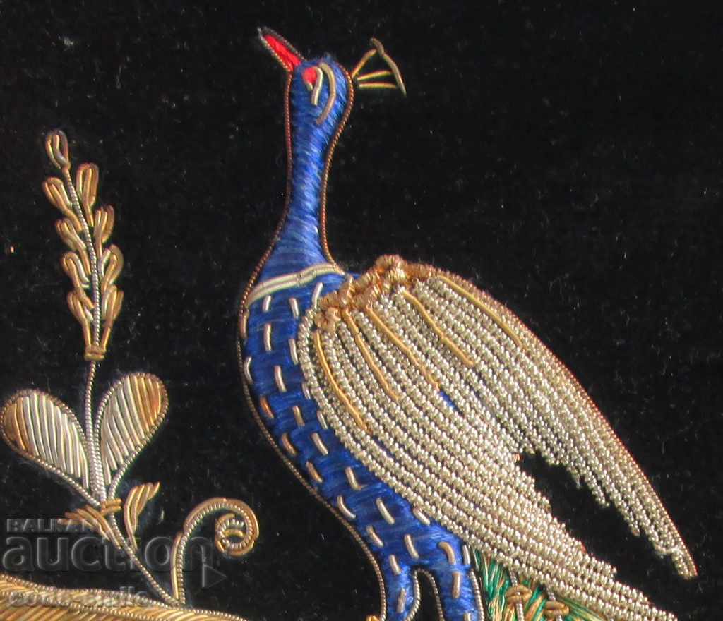 Old painting panel hand embroidery silver and gold tinsel - 6 Old painting panel hand embroidery silver and gold tinsel - 6