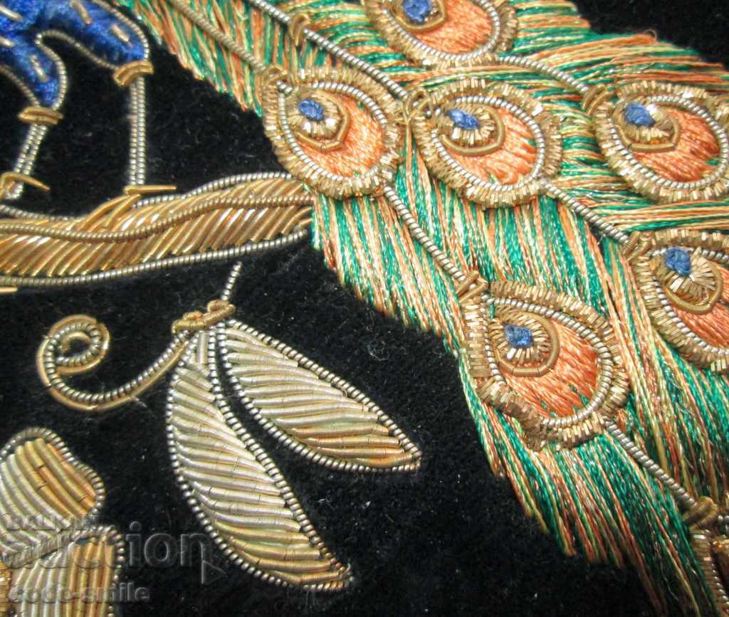 Old painting panel hand embroidery silver and gold tinsel - 7 Old painting panel hand embroidery silver and gold tinsel - 7