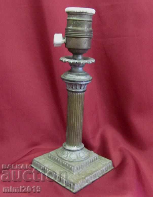 19th century Metal Candlestick with Porcelain Key and Shape
