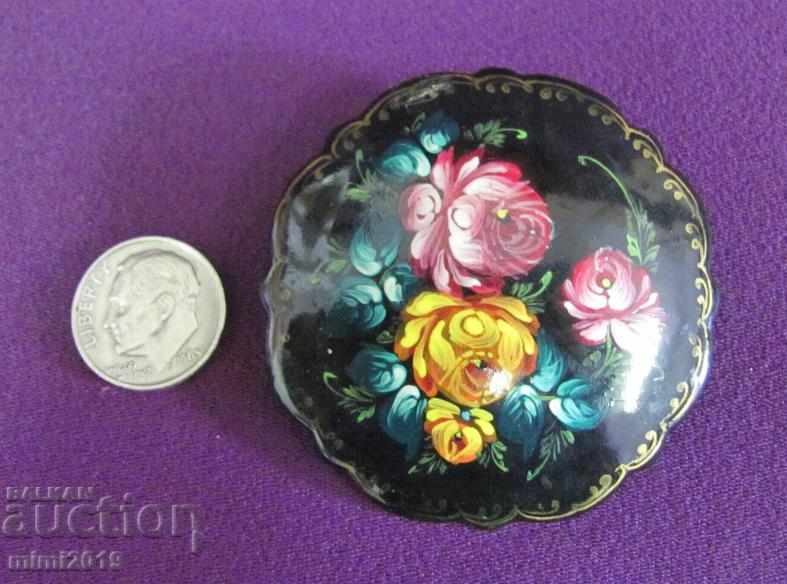 Vintage Russian Brooch Type Fedoskino signed - 5 Vintage Russian Brooch Type Fedoskino signed - 5