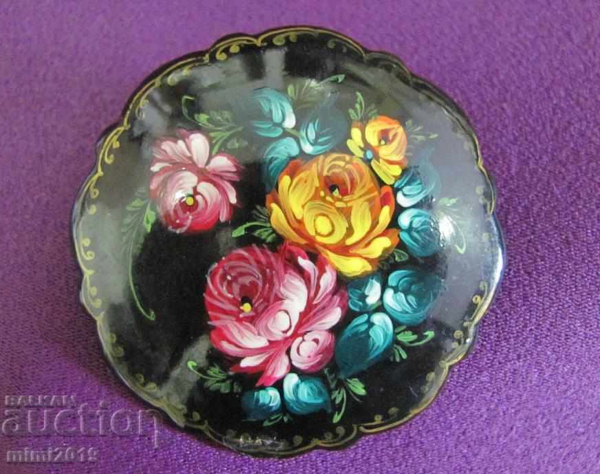 Vintage Russian Brooch Type Fedoskino signed