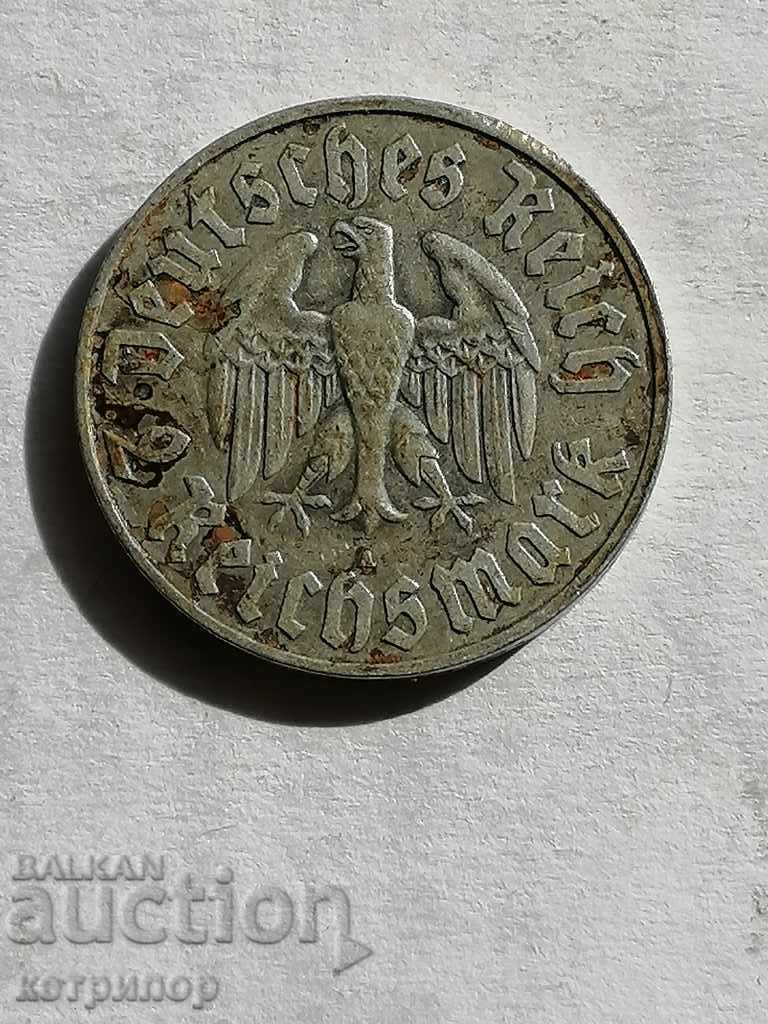 2 марки Германия 1933 г А Мартин Лутър сребърна.