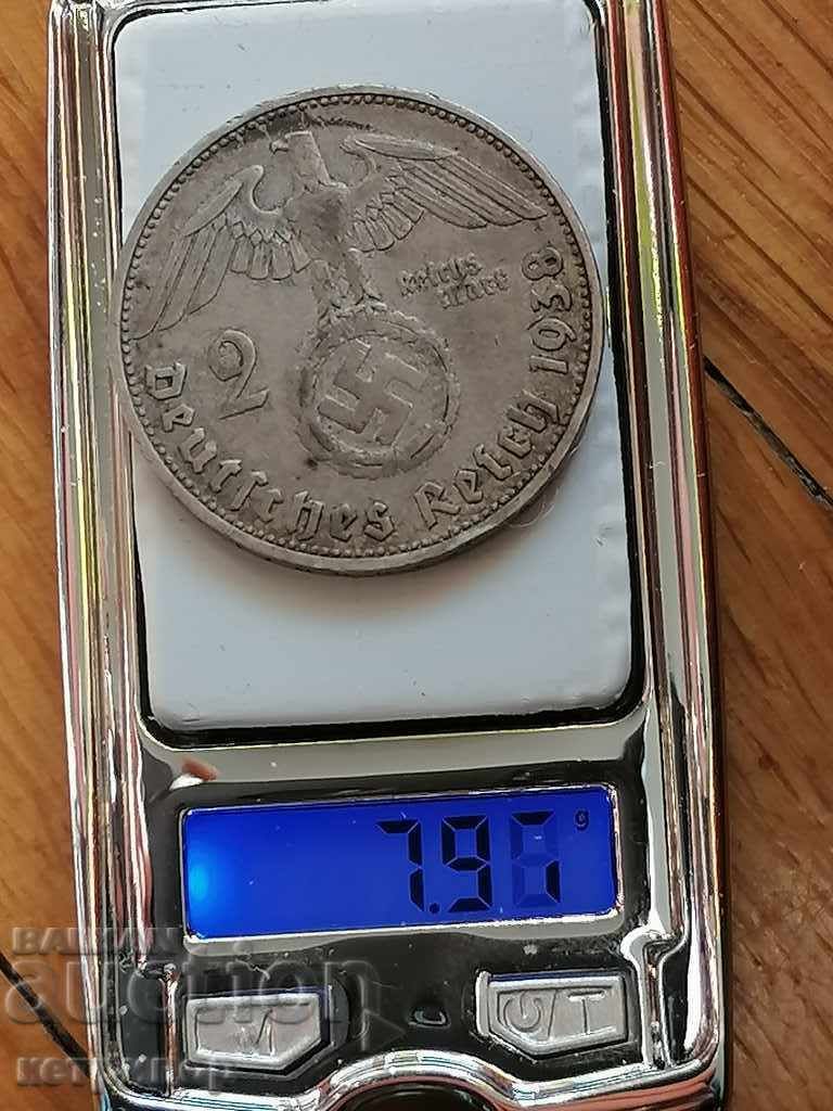 Auction 2 Marks Germany 1938 D Silver Auction 2 Marks Germany 1938 D Silver