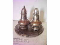 Old thick silver plated salt shakers from England