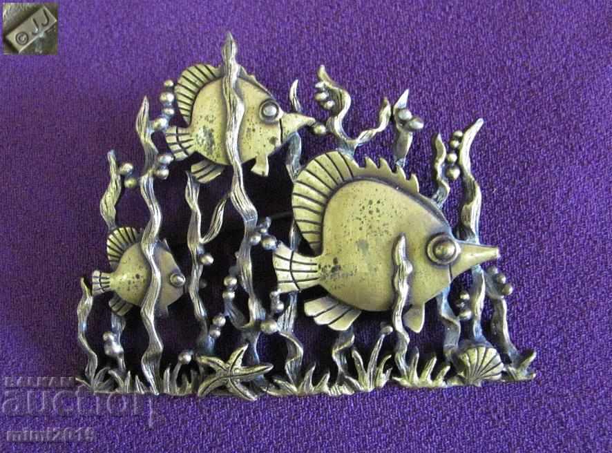 Broșă Art Nouveau Pește cu aurire