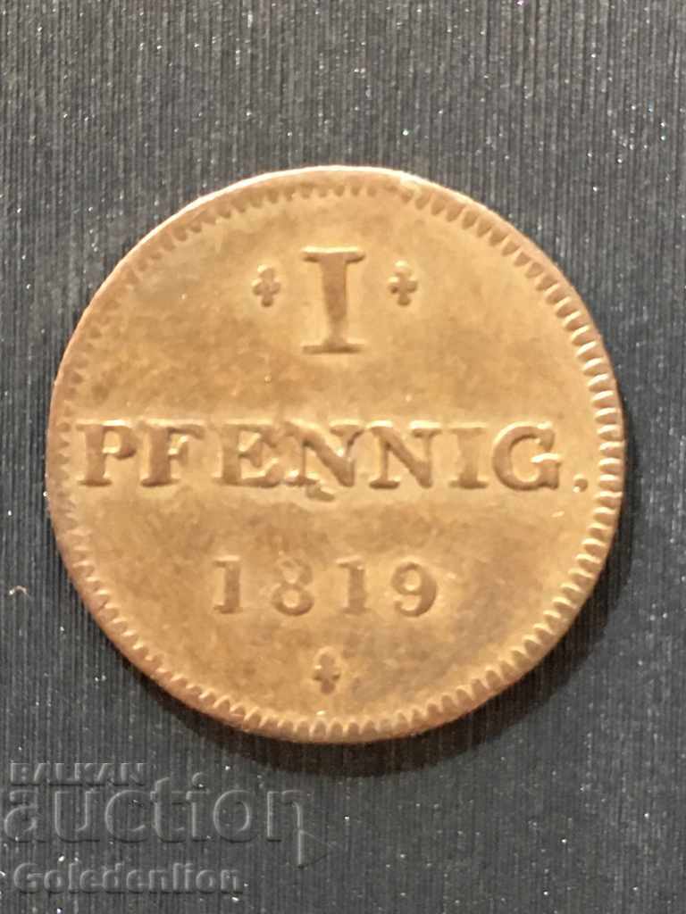 Germany- 1 pfennig 1819 Rare!
