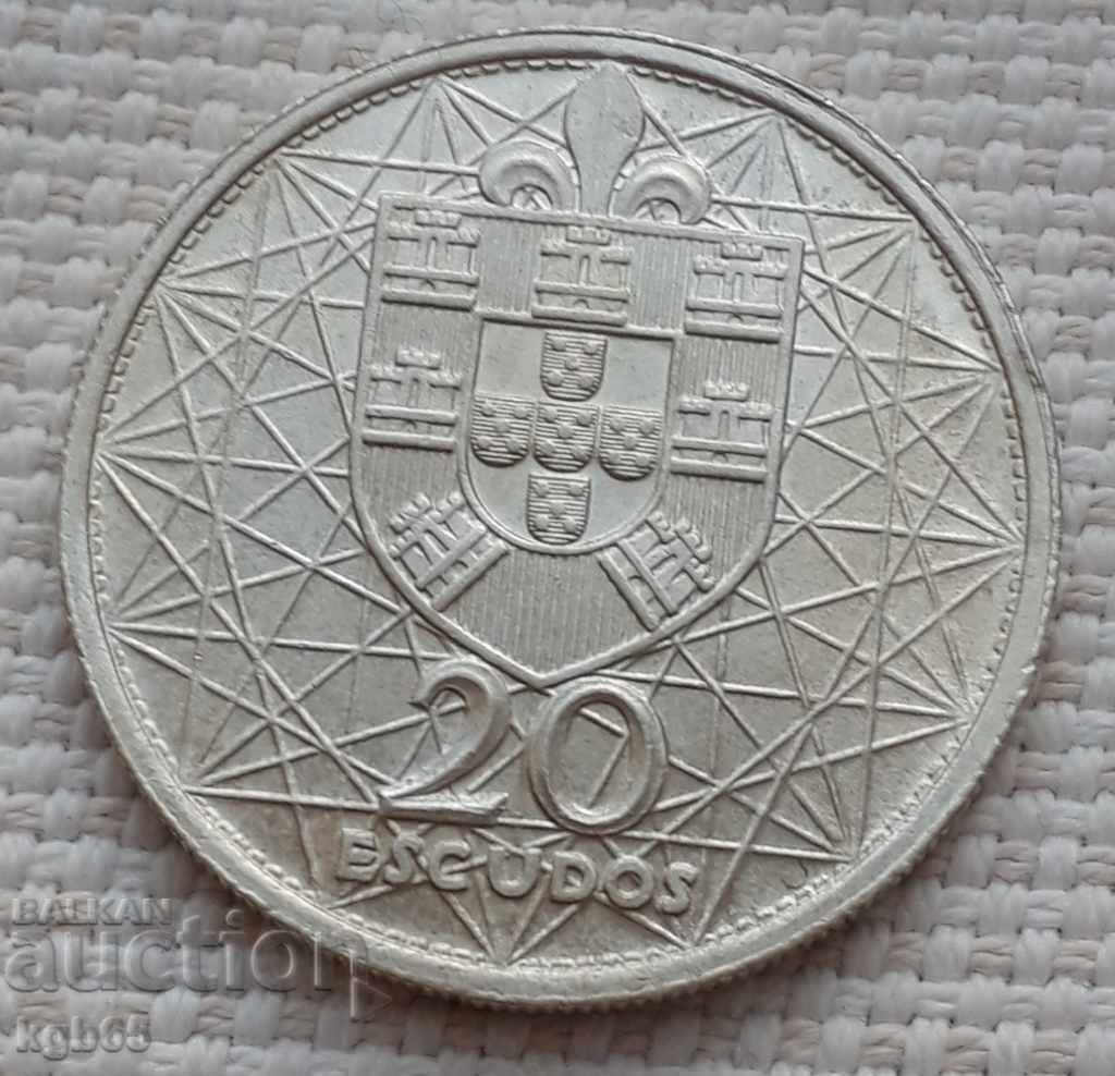 20 ескудо 1966 г. Португалия. Рядка монета.