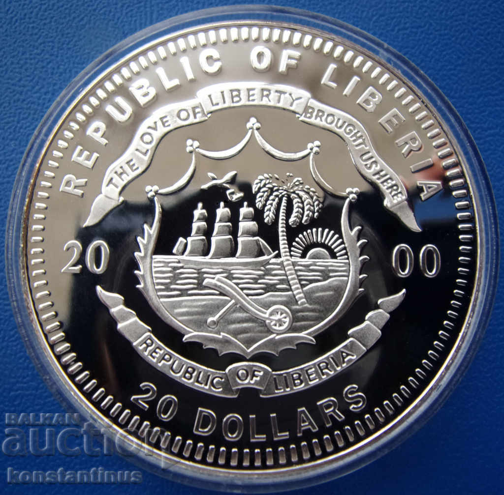 Либерия  20  Долара 2000 Сребро'999  PROOF UNC с цена € 28.12 | 55.00 лв.