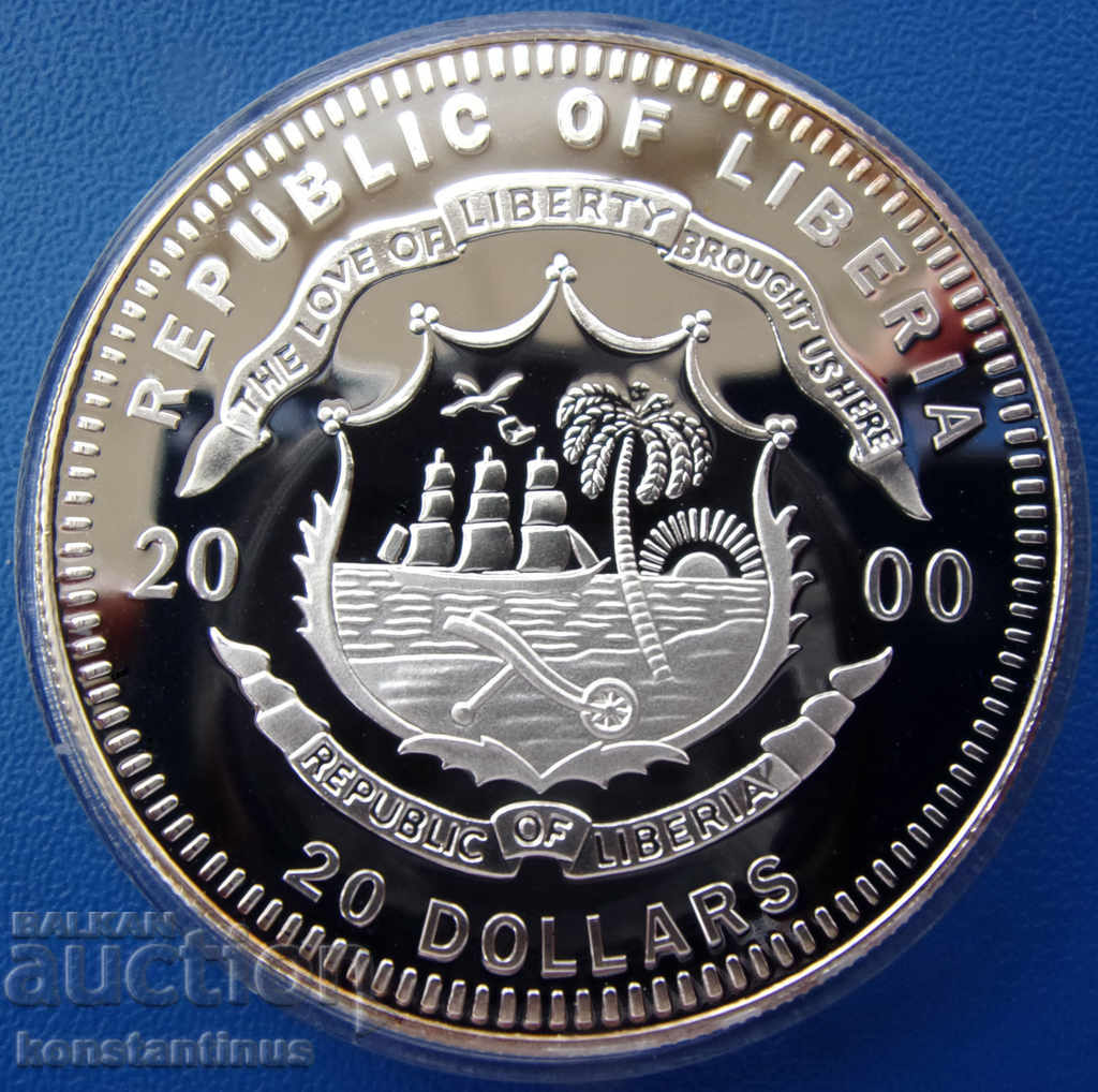 Либерия  20  Долара 2000 Сребро'999  PROOF UNC с цена € 28.12 | 55.00 лв.