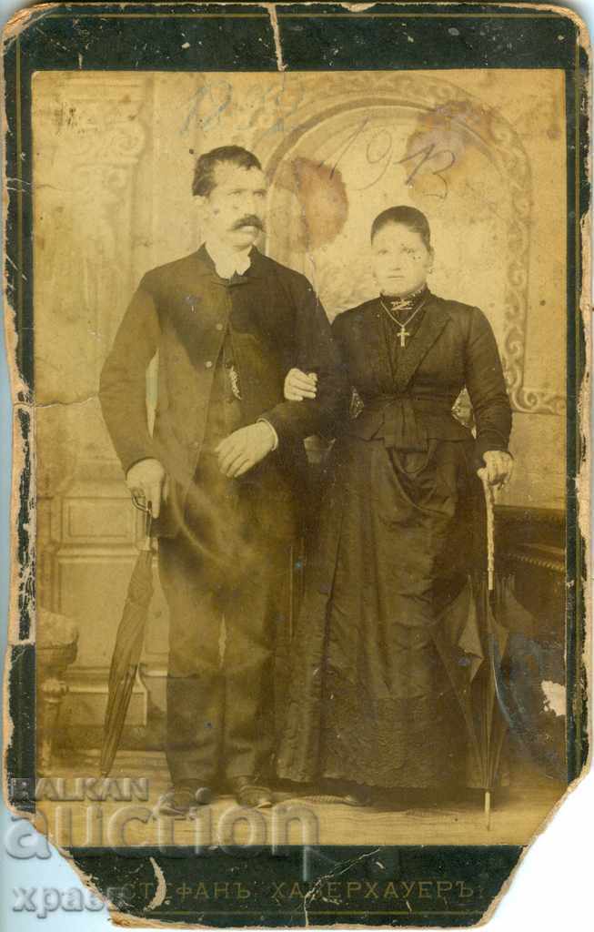 СТАРА ФОТОГРАФИЯ - КАРТОН - СТЕФАН ХАБЕРХАУЕР - СЛИВЕН -1907
