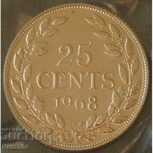 25 цента 1968 proof, Либерия