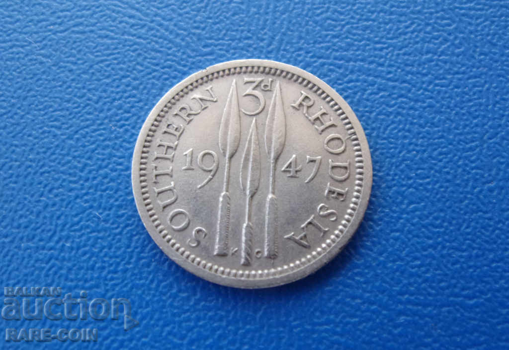 RS (24) Rhodesia de Sud 3 Penny 1947 Rare