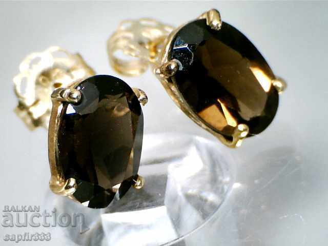 GOLD EARRINGS WITH SMOKY / BROWN TOPAZS - 6 GOLD EARRINGS WITH SMOKY / BROWN TOPAZS - 6