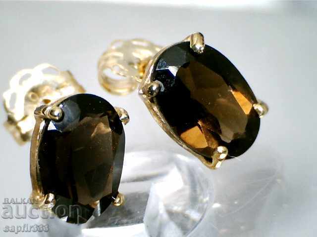 GOLD EARRINGS WITH SMOKY / BROWN TOPAZS - 7 GOLD EARRINGS WITH SMOKY / BROWN TOPAZS - 7