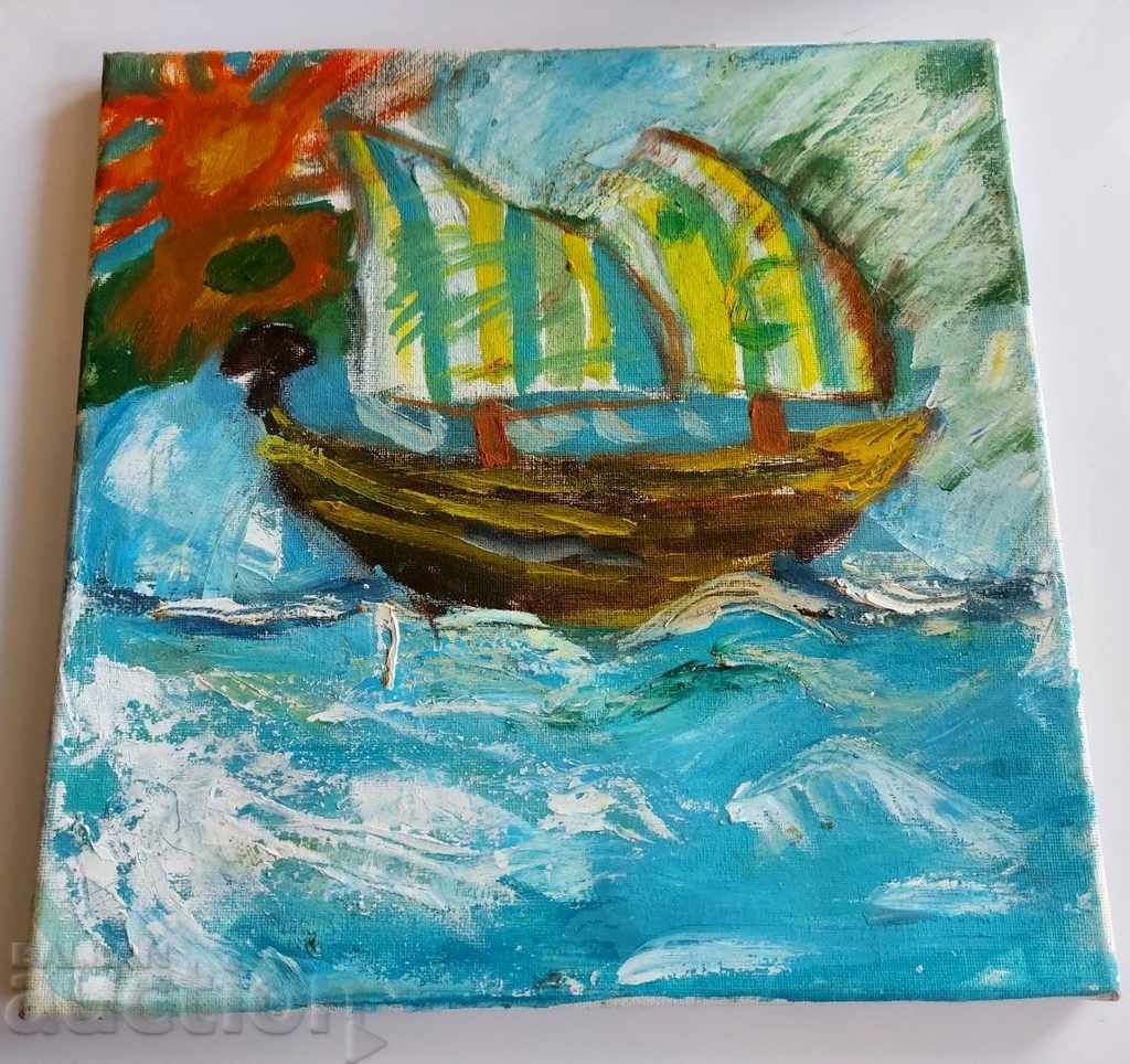 BOAT SHIP SEA OIL PAINTING OIL SUPPORT