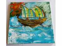 BOAT SHIP SEA OIL PAINTING OIL SUPPORT