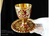 English bronze lamp, goblet, cellular enamel.