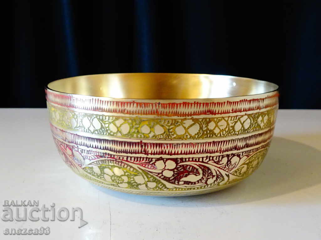 Bronze serving dish, bowl, cellular enamel
