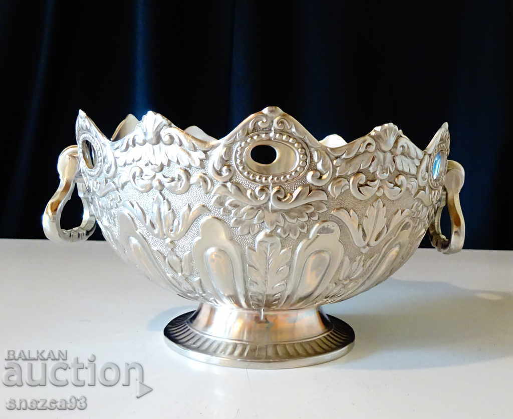 English silver-plated fruit bowl, chocolate box, marked.
