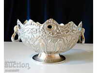 English silver-plated fruit bowl, candy box, marked.