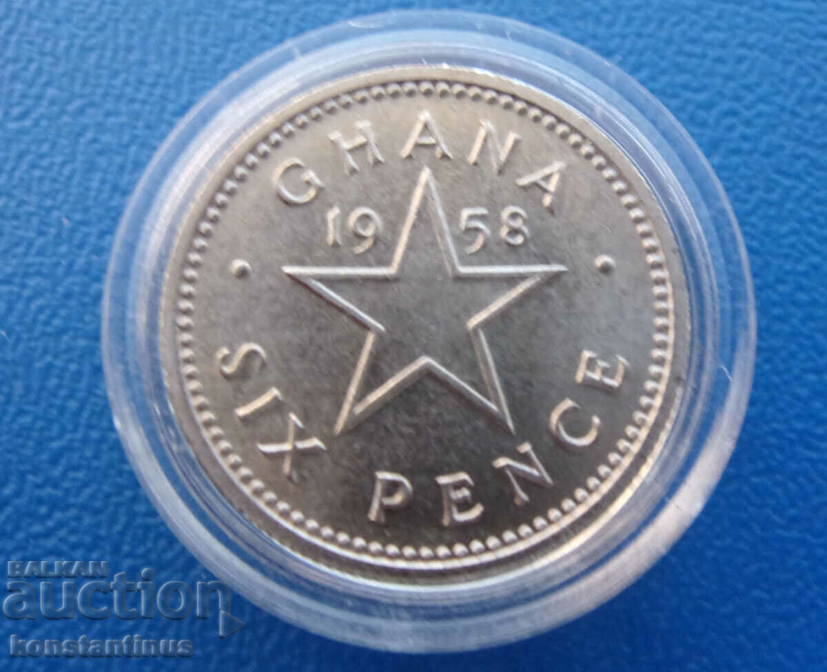 Ghana 6 Pence 1958 UNC Σπάνιο