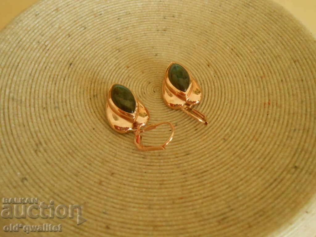 Silver earrings with pink gold, Labradorite, Silver 925 with price 197.00 BGN | € 100.72 Silver earrings with pink gold, Labradorite, Silver 925 with price 197.00 BGN | € 100.72