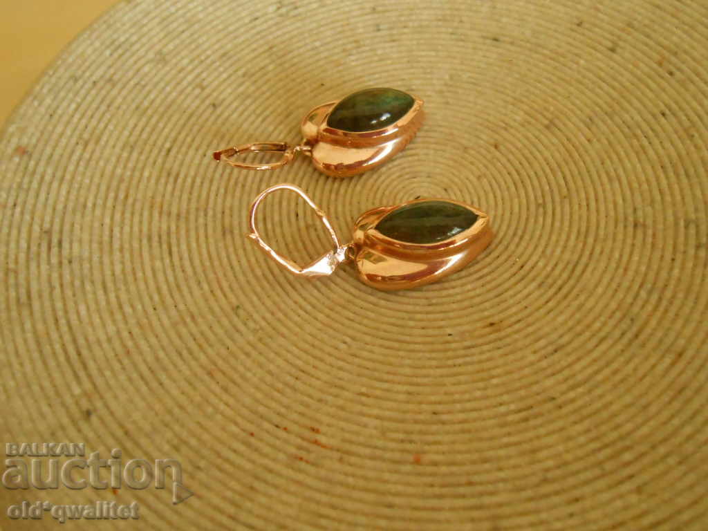Auction Silver earrings with pink gold, Labradorite, Silver 925 Auction Silver earrings with pink gold, Labradorite, Silver 925